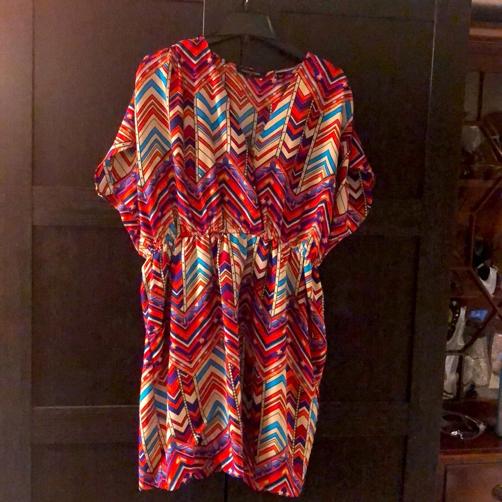 Multicolored tribal above the knee shortsleeved dress